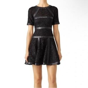 The Kooples Black Lace Mini Dress with Faux-Leather Trim